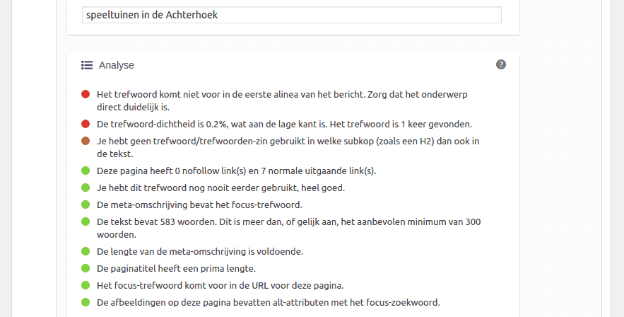 Yoast SEO content analyse