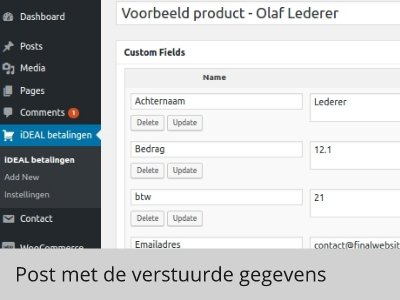 Post met de verstuurde gegevens