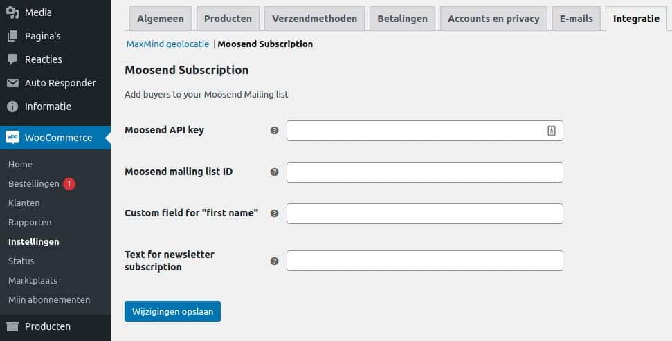 Moosend integratie voor WooCommerce