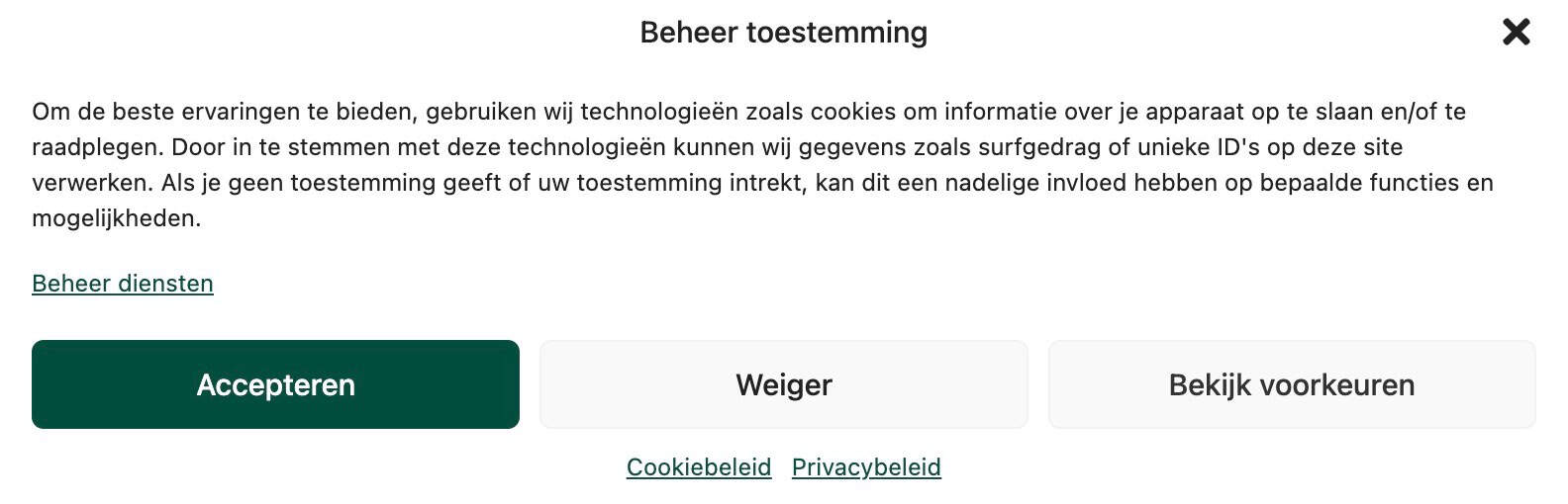 Voorbeeld cookiemelding