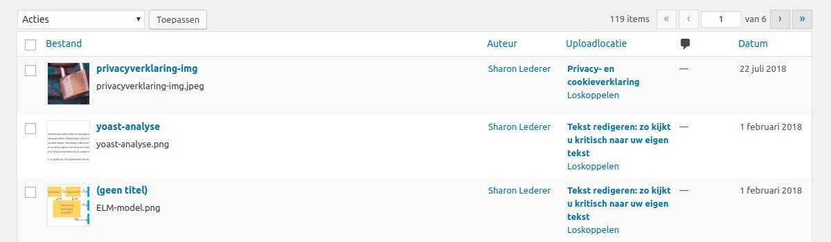 List weergave WordPress mediabibliotheek