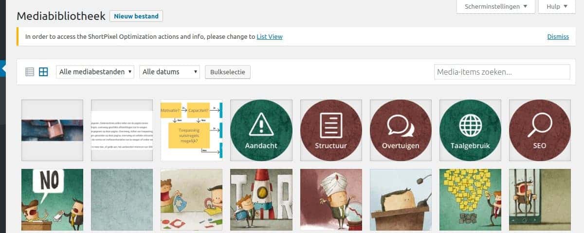 WordPress mediabibliotheek screenshot