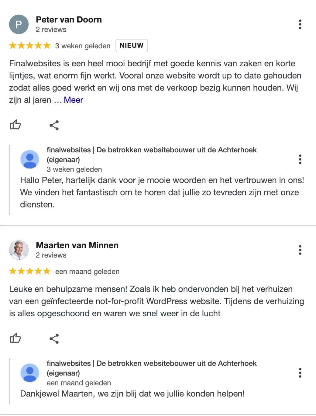 Klantenreviews via Google