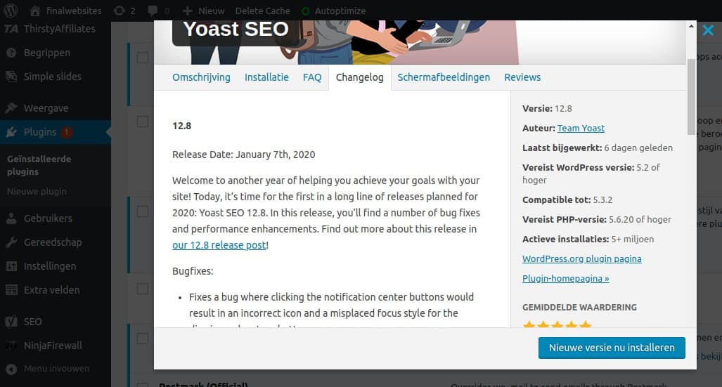 Update log Yoast SEO plugin