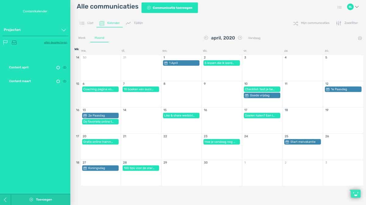 Maand weergave contentkalender