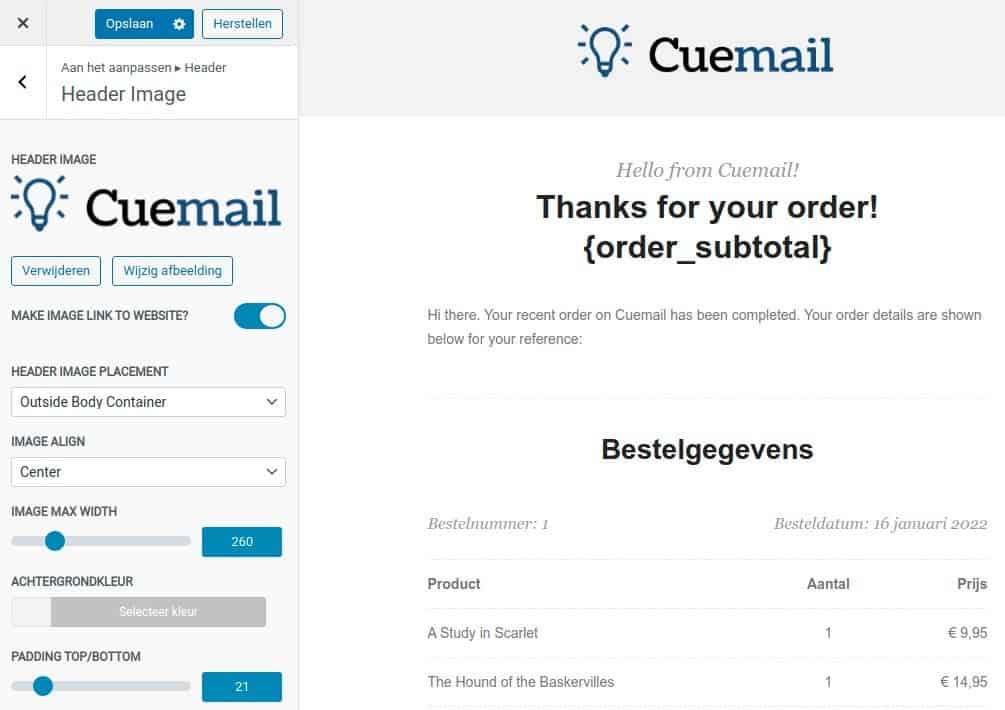 WooCommerce email bewerken customizer