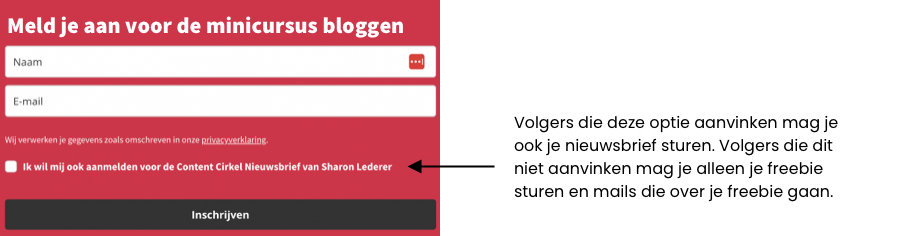 Voorbeeld goede inschrijfbox nieuwsbrief