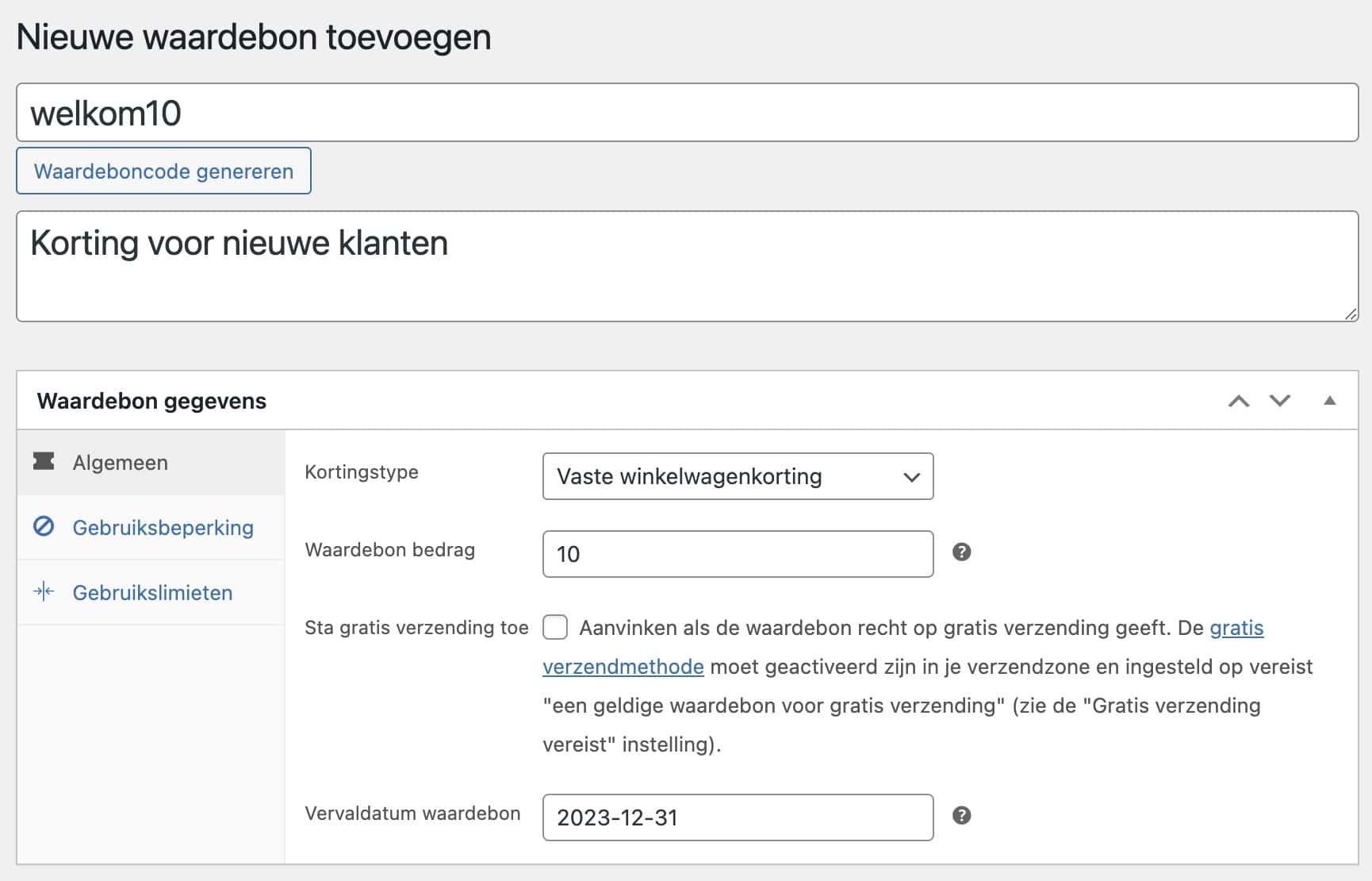WooCommerce kortingscode aanmaken screenshot