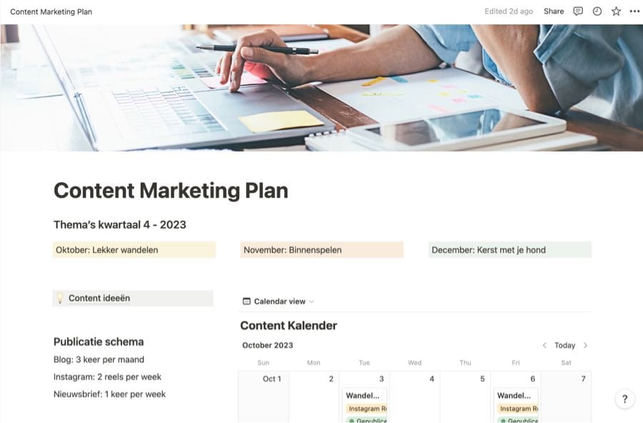 Content marketing plan in Notion