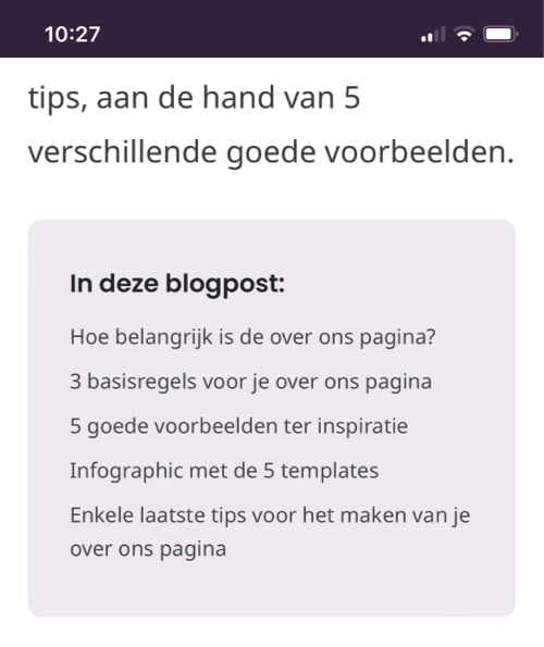 Blogpost met inhoudsopgave