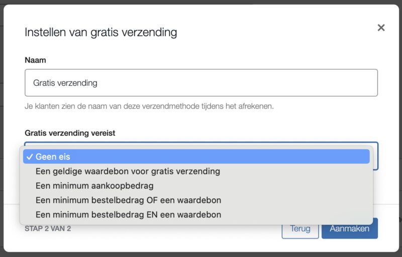 Gratis verzending instellen