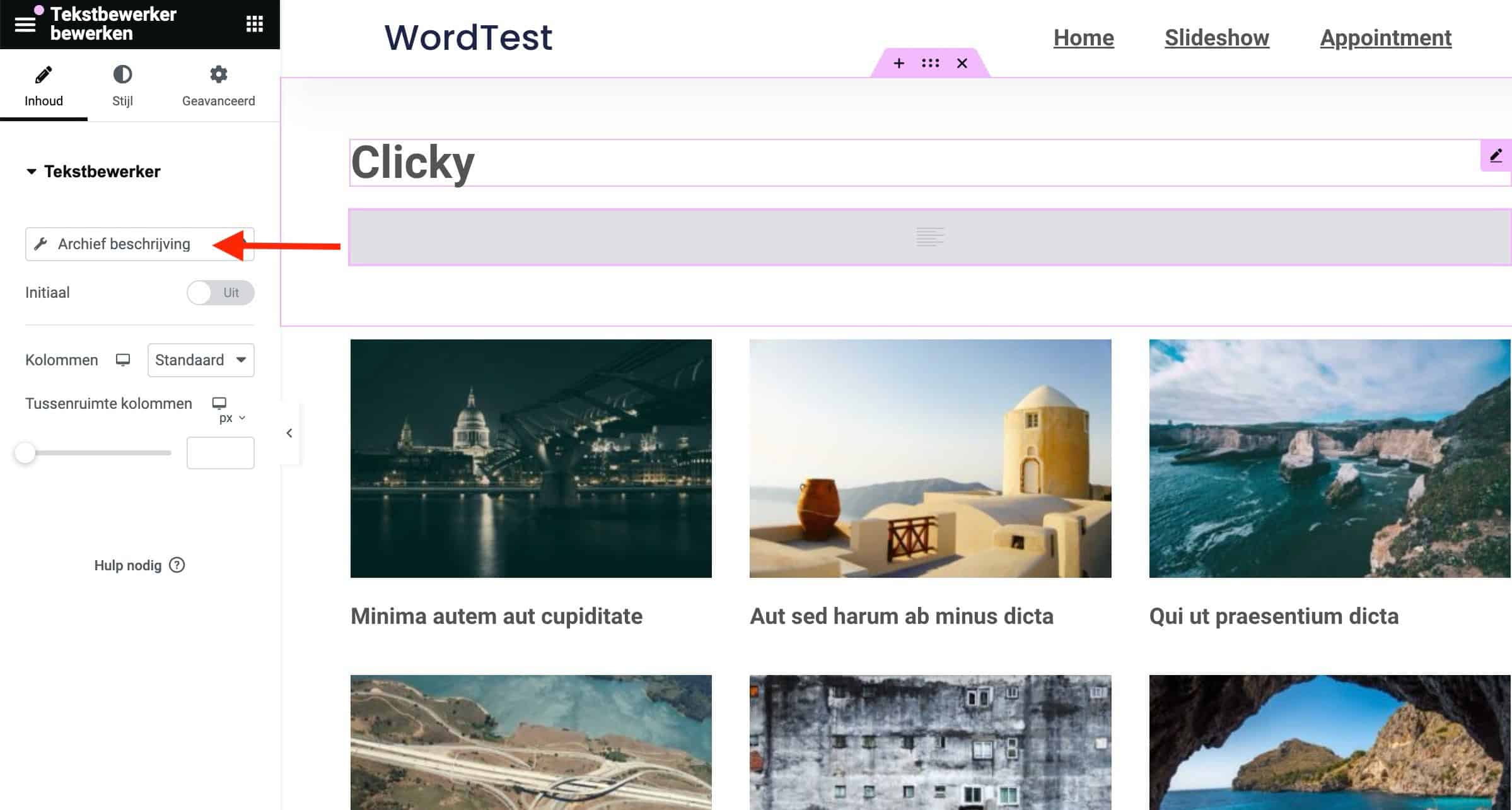 Elementor template voor categorieën