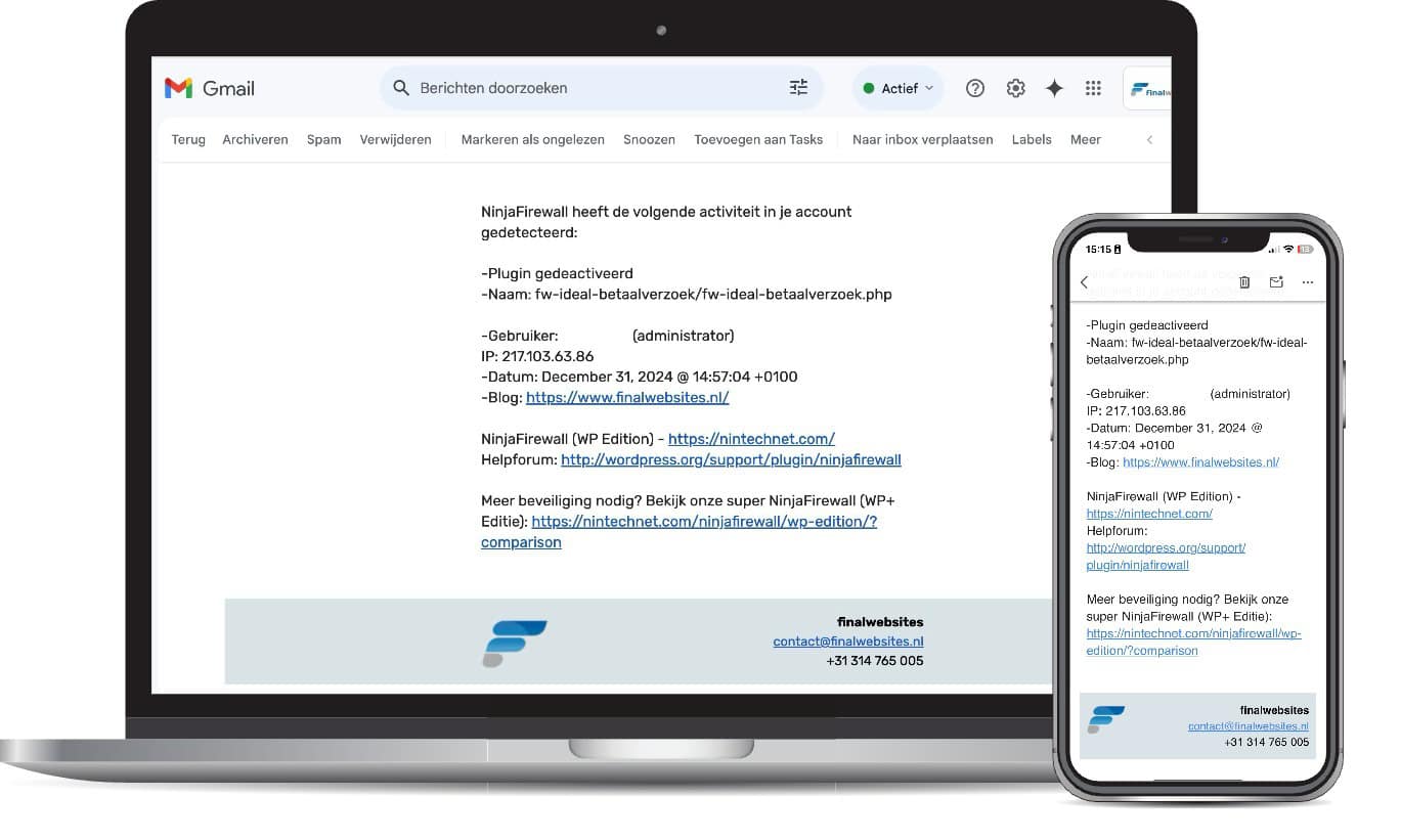 Voorbeeld WordPress e-mail met template