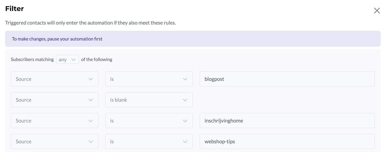 Automation triggers filteren